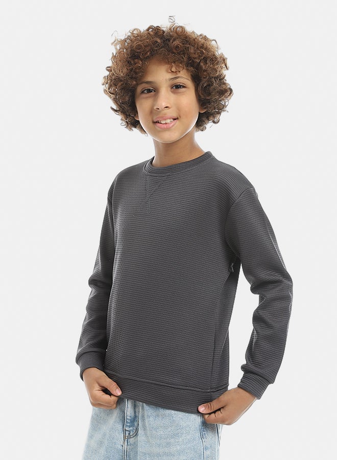 Andora Self Patterened Dark Grey Long Sleeves Pullover-Grey - Image 2