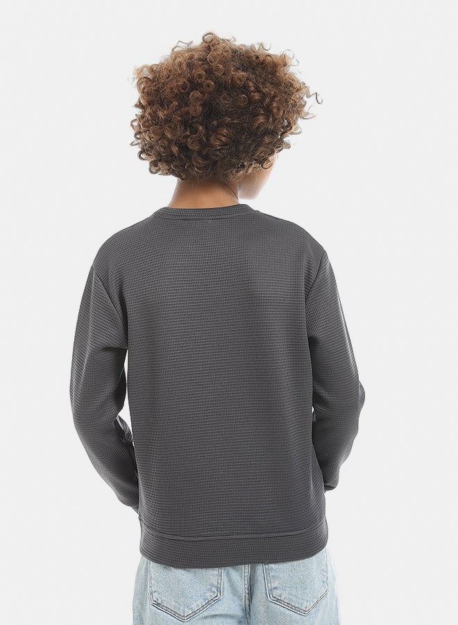 Andora Self Patterened Dark Grey Long Sleeves Pullover-Grey - Image 4