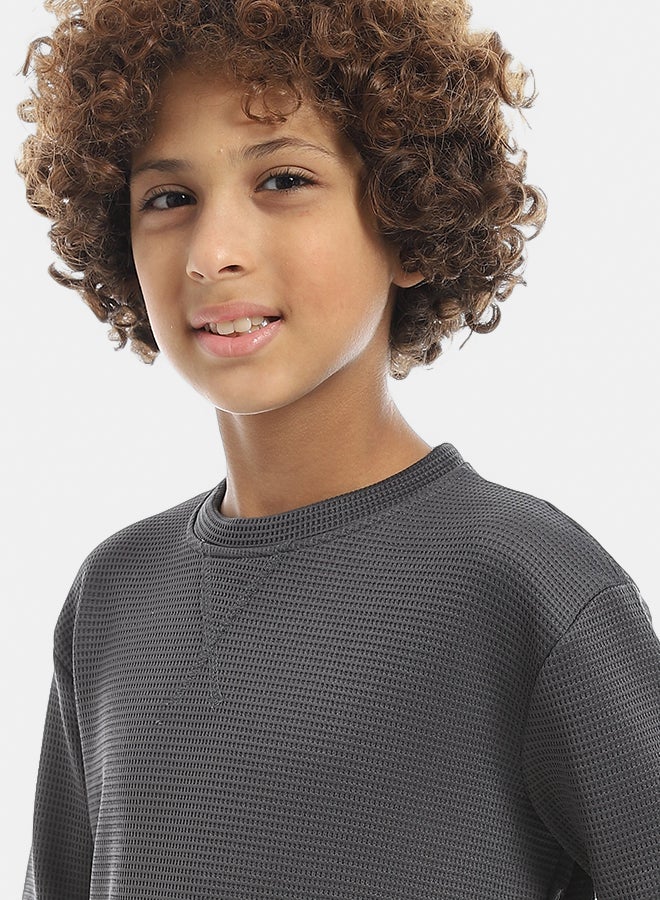 Andora Self Patterened Dark Grey Long Sleeves Pullover-Grey - Image 3