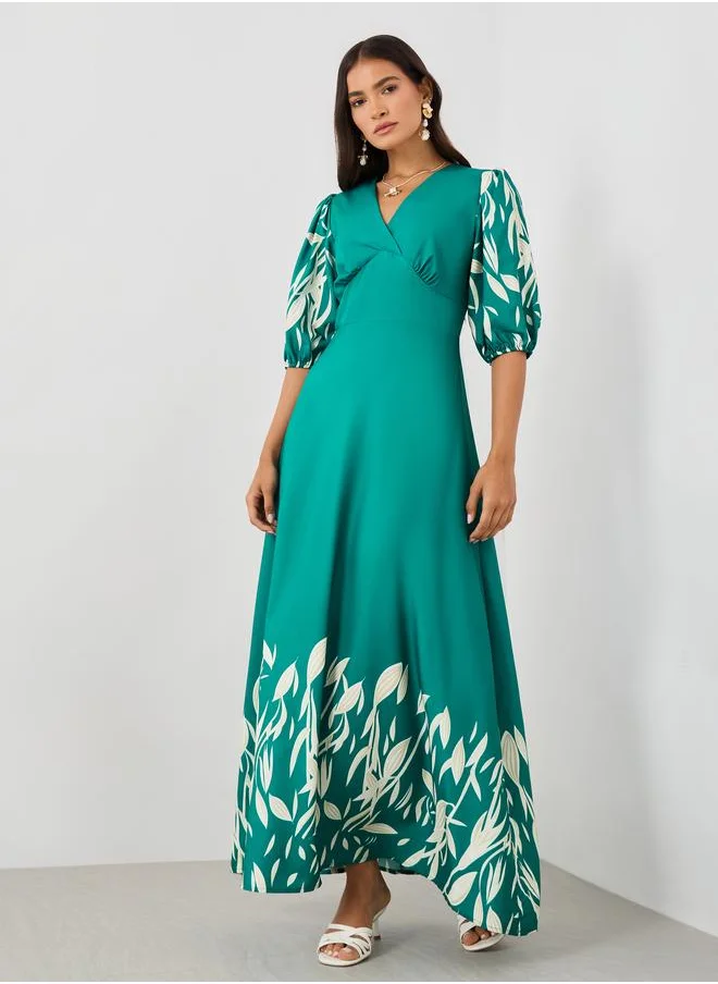 ستايلي Styli Printed Balloon Sleeves A-Line Maxi Dress