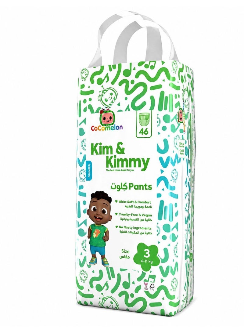 Kim & Kimmy Eco Diaper Pants, Size 3, 6-11 kg, 46 Pants - 12 Hour Leak Protection, No Rashes, Hypoallergenic, Ultra-Soft & Highly Absorbent - Cruelty Free & Vegan - Image 1