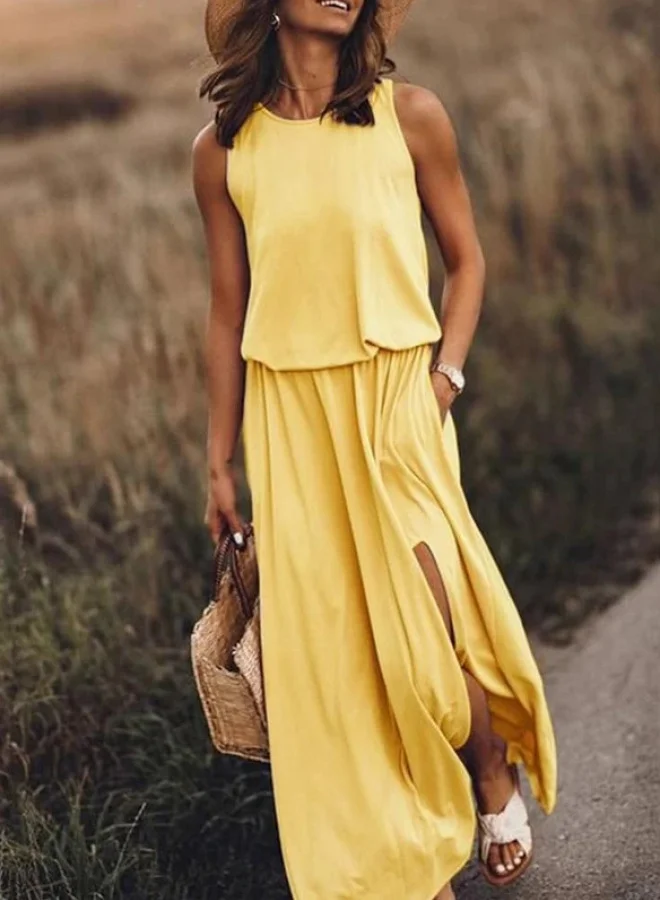 SIMPLEE Summer Womens Crewneck Sleeveless Long Dress