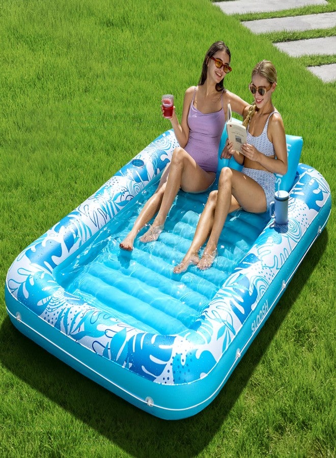 Sloosh XL Inflatable Tanning Pool Lounger Float for Adults, 215 x 144 cm Extra Large Suntan Tub Pool Floats Sun Tan Tub Tanning Bed Blow up Pool Raft Lounge Floatie - Image 1
