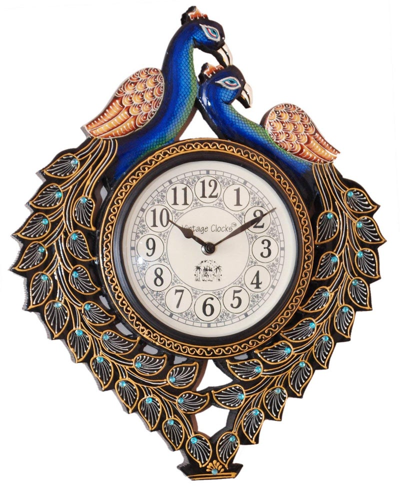 Vintage Clock Wood Handicraft Peacock Clock (Design 2) - Image 1