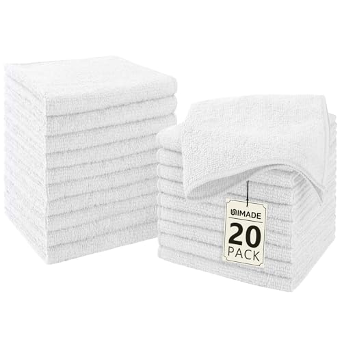 UNIMADE Washcloths 20 Pack Face Towels 12 x 12 Highly Soft Wash Cloths and Hand Towels Fast Drying MultiPurpose Microfiber Cleansing Cloths for Bathroom Hotel Spa and Salon White - Image 1