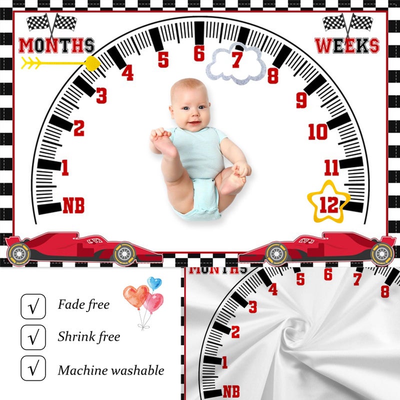 CSFOTO Racing Car Baby Monthly Milestone Blanket Newborn Growth Record Prop Milestone Blanket for Baby Boy Photography Props for Newborn Baby Shower 60"x40" with Frames - Image 5