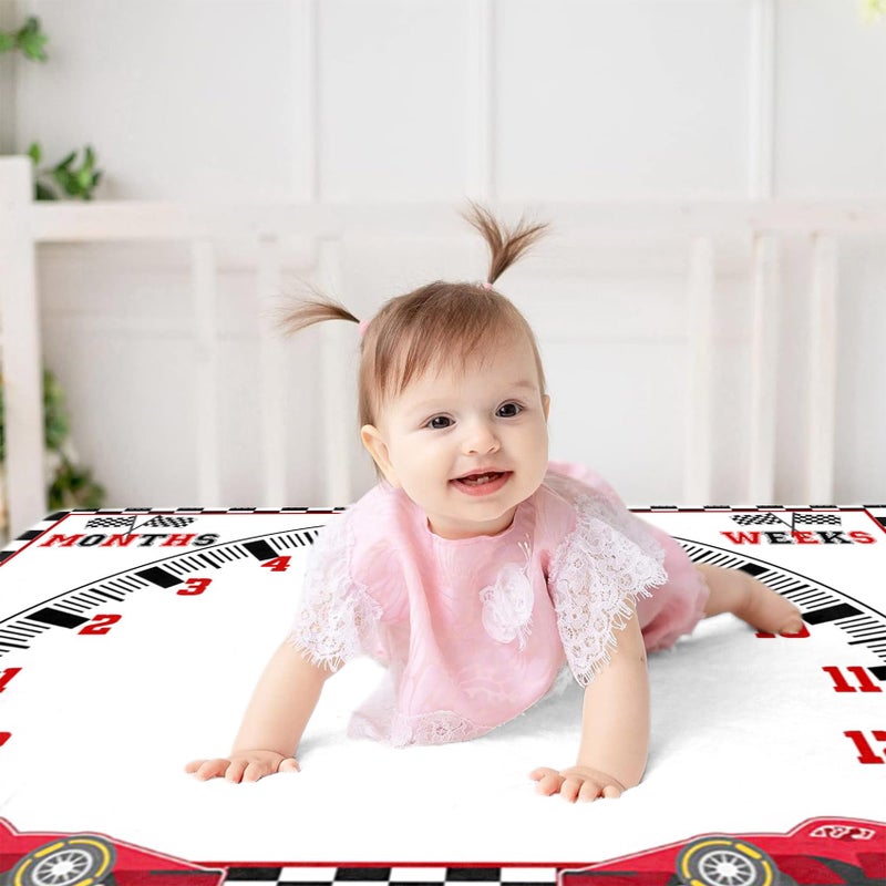 CSFOTO Racing Car Baby Monthly Milestone Blanket Newborn Growth Record Prop Milestone Blanket for Baby Boy Photography Props for Newborn Baby Shower 60"x40" with Frames - Image 4