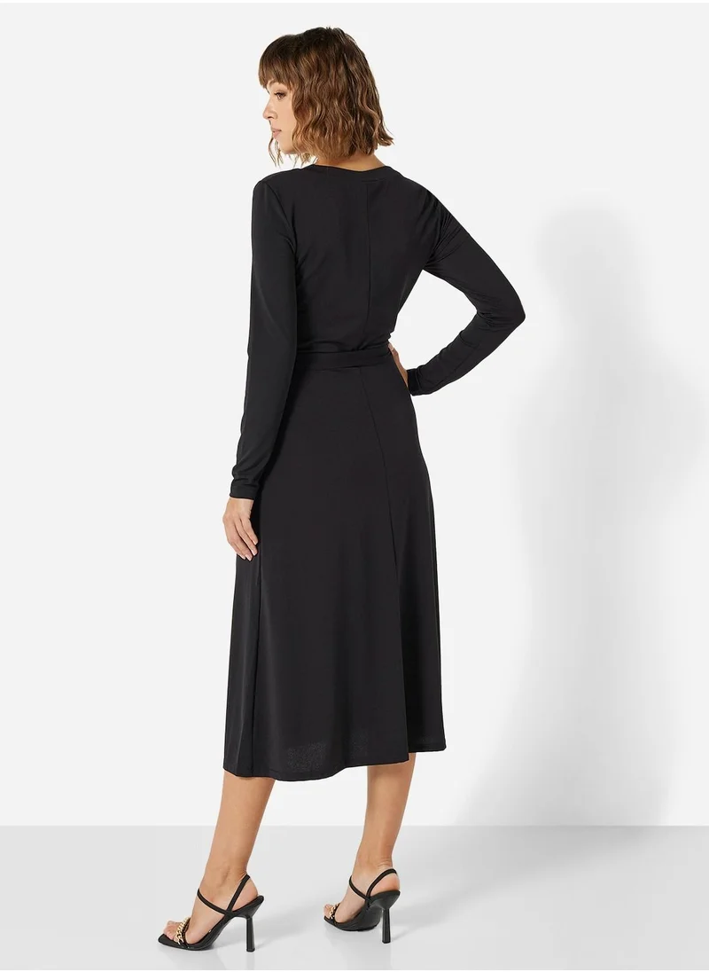 Jacqueline de Yong Basic Long Sleeve Belted Midi Dress