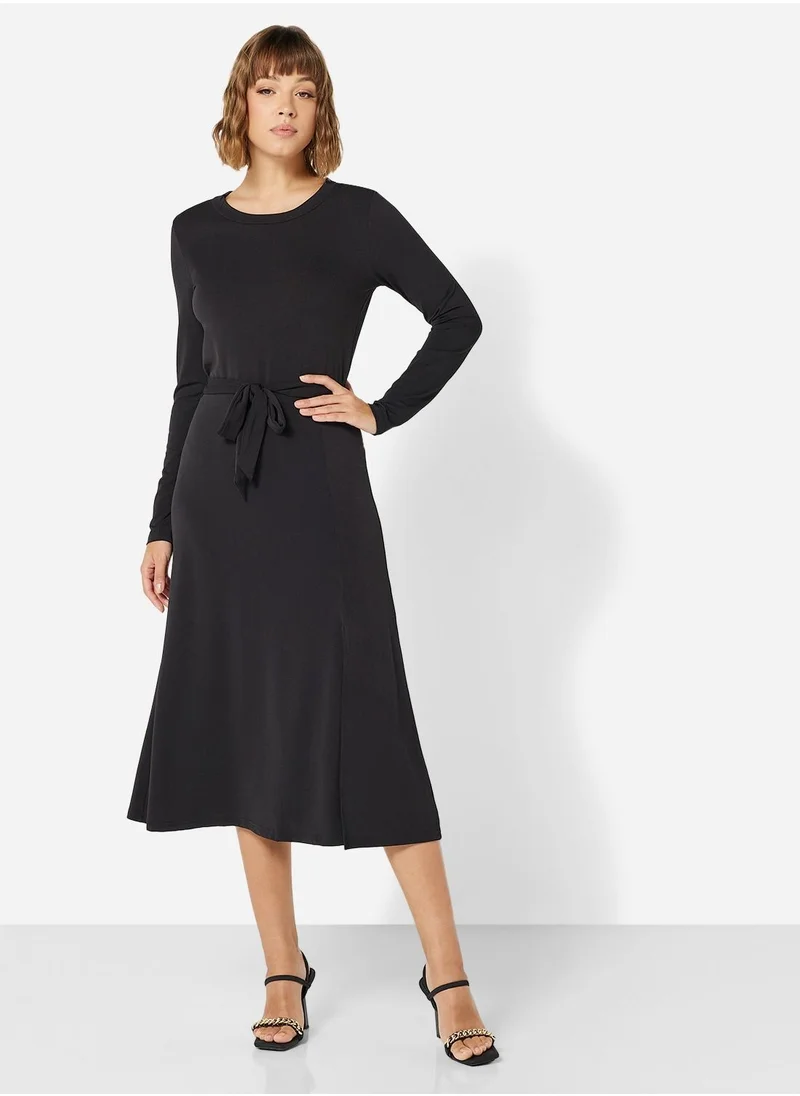 Jacqueline de Yong Basic Long Sleeve Belted Midi Dress