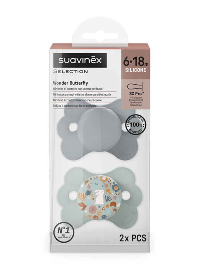 SUAVINEX Sx Pro Ultra Soft Butterfly Shape Baby Pacifier For Babies 6-18 Months With Silicone Nipple Physiological Teat Safe For Baby Pack Of 2 - Blue - Image 2