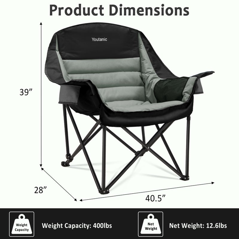 Youtanic Oversized Camping Chair, Portable Folding Camping Chairs with Side Pocket, Cup Holder and Carry Bag, Heavy Duty Outdoor Camping Chairs for Adults, Fishing, Sports, Trip, up to 400lbs, Style 4 - Image 3