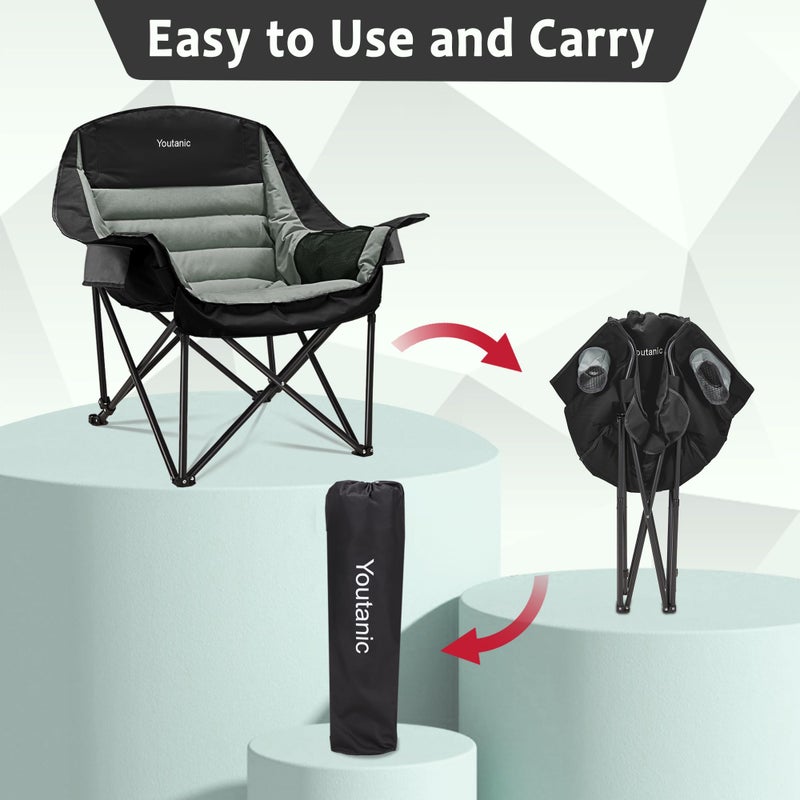 Youtanic Oversized Camping Chair, Portable Folding Camping Chairs with Side Pocket, Cup Holder and Carry Bag, Heavy Duty Outdoor Camping Chairs for Adults, Fishing, Sports, Trip, up to 400lbs, Style 4 - Image 5
