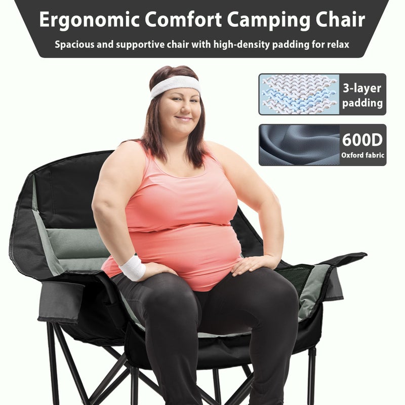 Youtanic Oversized Camping Chair, Portable Folding Camping Chairs with Side Pocket, Cup Holder and Carry Bag, Heavy Duty Outdoor Camping Chairs for Adults, Fishing, Sports, Trip, up to 400lbs, Style 4 - Image 2