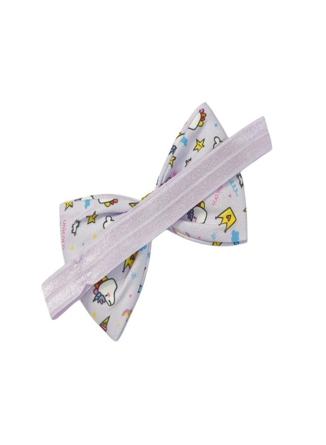 Fairytale Unicorn Print Hair Bow With Gold Glitter Centre Elastic Hair Band, Moon and Stars Pattern Headband For Baby Girls. (Purple, Small) - Image 5