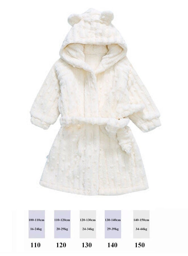 Hanayo روب استحمام للأطفال رداء شتوي فستان نوم لطيف روب استحمام للبنات والأولاد روب غير محدد الأبعاد بأكمام طويلة ملابس نوم عادية بيجامة مثالية للاستخدام اليومي للأطفال (أبيض، 140) - Image 5