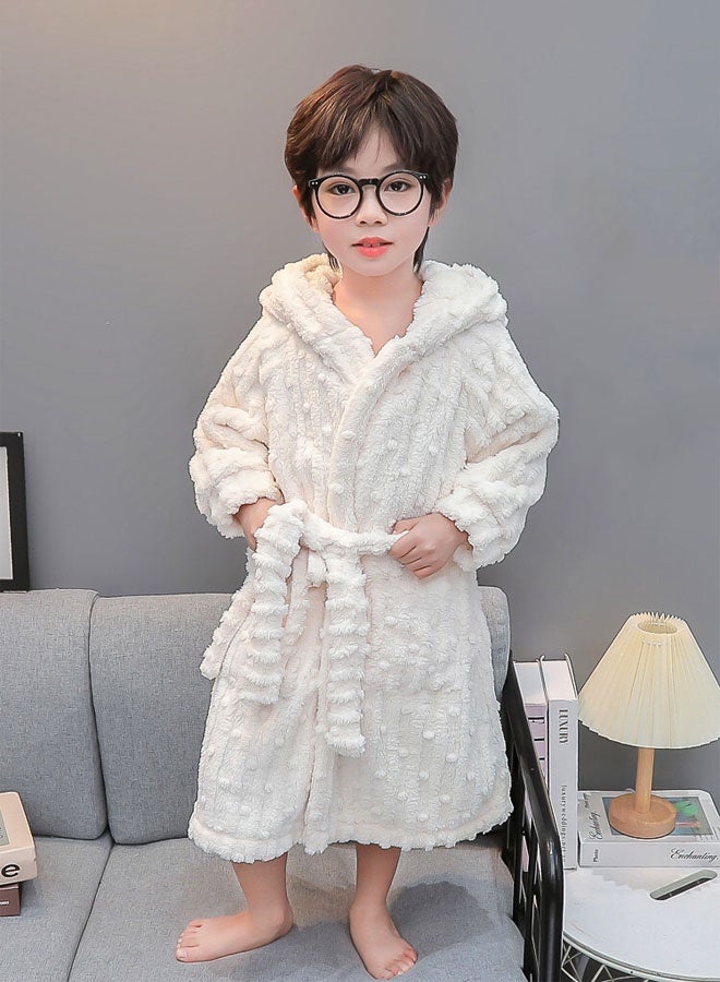 Hanayo روب استحمام للأطفال رداء شتوي فستان نوم لطيف روب استحمام للبنات والأولاد روب غير محدد الأبعاد بأكمام طويلة ملابس نوم عادية بيجامة مثالية للاستخدام اليومي للأطفال (أبيض، 140) - Image 2