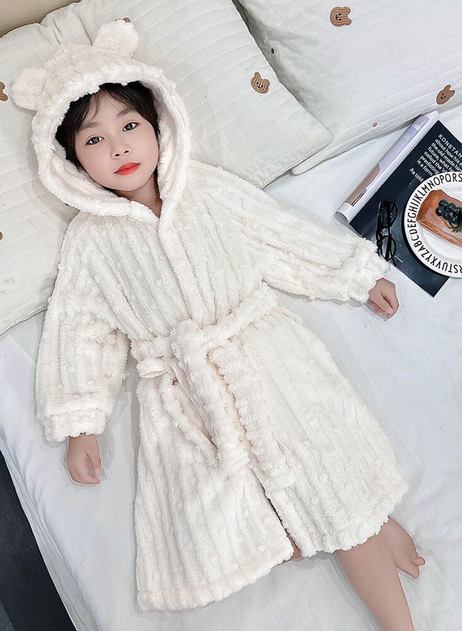 Hanayo روب استحمام للأطفال رداء شتوي فستان نوم لطيف روب استحمام للبنات والأولاد روب غير محدد الأبعاد بأكمام طويلة ملابس نوم عادية بيجامة مثالية للاستخدام اليومي للأطفال (أبيض، 140) - Image 4