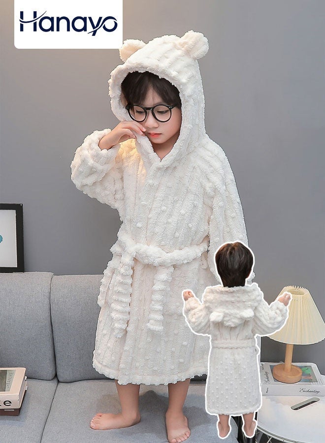 Hanayo روب استحمام للأطفال رداء شتوي فستان نوم لطيف روب استحمام للبنات والأولاد روب غير محدد الأبعاد بأكمام طويلة ملابس نوم عادية بيجامة مثالية للاستخدام اليومي للأطفال (أبيض، 140) - Image 1