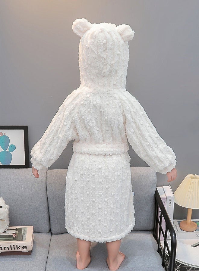 Hanayo روب استحمام للأطفال رداء شتوي فستان نوم لطيف روب استحمام للبنات والأولاد روب غير محدد الأبعاد بأكمام طويلة ملابس نوم عادية بيجامة مثالية للاستخدام اليومي للأطفال (أبيض، 140) - Image 3