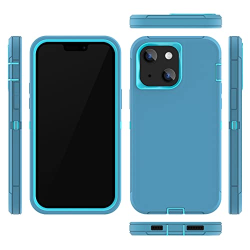 Sansunto for iPhone 16e Case, Protective Cover for 13, 14, 15, 16E 6.1", Heavy Duty Shockproof Drop Proof 3 in 1 Silicone Rubber Cover, Rugged Hybrid Durable Phone Cases for Men (Teal/Turquoise) - Image 2
