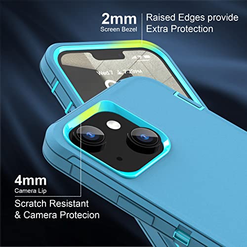 Sansunto for iPhone 16e Case, Protective Cover for 13, 14, 15, 16E 6.1", Heavy Duty Shockproof Drop Proof 3 in 1 Silicone Rubber Cover, Rugged Hybrid Durable Phone Cases for Men (Teal/Turquoise) - Image 5