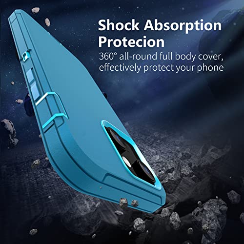 Sansunto for iPhone 16e Case, Protective Cover for 13, 14, 15, 16E 6.1", Heavy Duty Shockproof Drop Proof 3 in 1 Silicone Rubber Cover, Rugged Hybrid Durable Phone Cases for Men (Teal/Turquoise) - Image 3