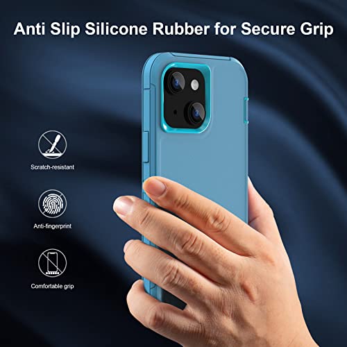 Sansunto for iPhone 16e Case, Protective Cover for 13, 14, 15, 16E 6.1", Heavy Duty Shockproof Drop Proof 3 in 1 Silicone Rubber Cover, Rugged Hybrid Durable Phone Cases for Men (Teal/Turquoise) - Image 4