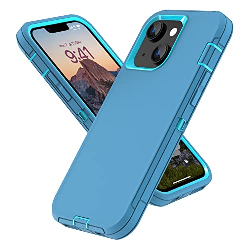 Sansunto for iPhone 16e Case, Protective Cover for 13, 14, 15, 16E 6.1", Heavy Duty Shockproof Drop Proof 3 in 1 Silicone Rubber Cover, Rugged Hybrid Durable Phone Cases for Men (Teal/Turquoise) - Image 1