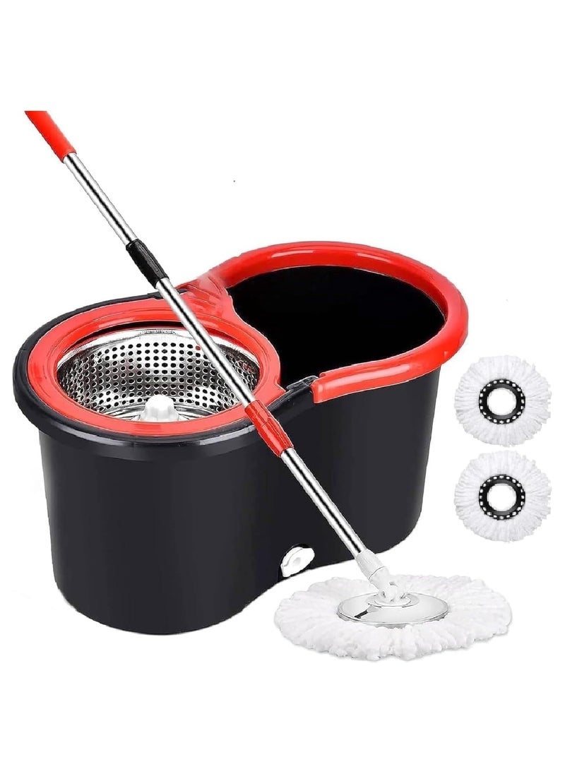 جاجيك Easy Spin Mop and Bucket Set with 360° Rotation | Stainless Steel Handle & Wring Dryer Basket | Includes 2 Microfiber Mop Heads for Floor Cleaning | Ideal for Hardwood, Ceramic Tile, Marble, Laminate, and Glass  - Image 1
