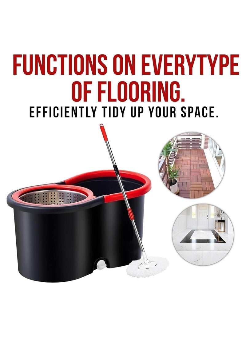 جاجيك Easy Spin Mop and Bucket Set with 360° Rotation | Stainless Steel Handle & Wring Dryer Basket | Includes 2 Microfiber Mop Heads for Floor Cleaning | Ideal for Hardwood, Ceramic Tile, Marble, Laminate, and Glass  - Image 4