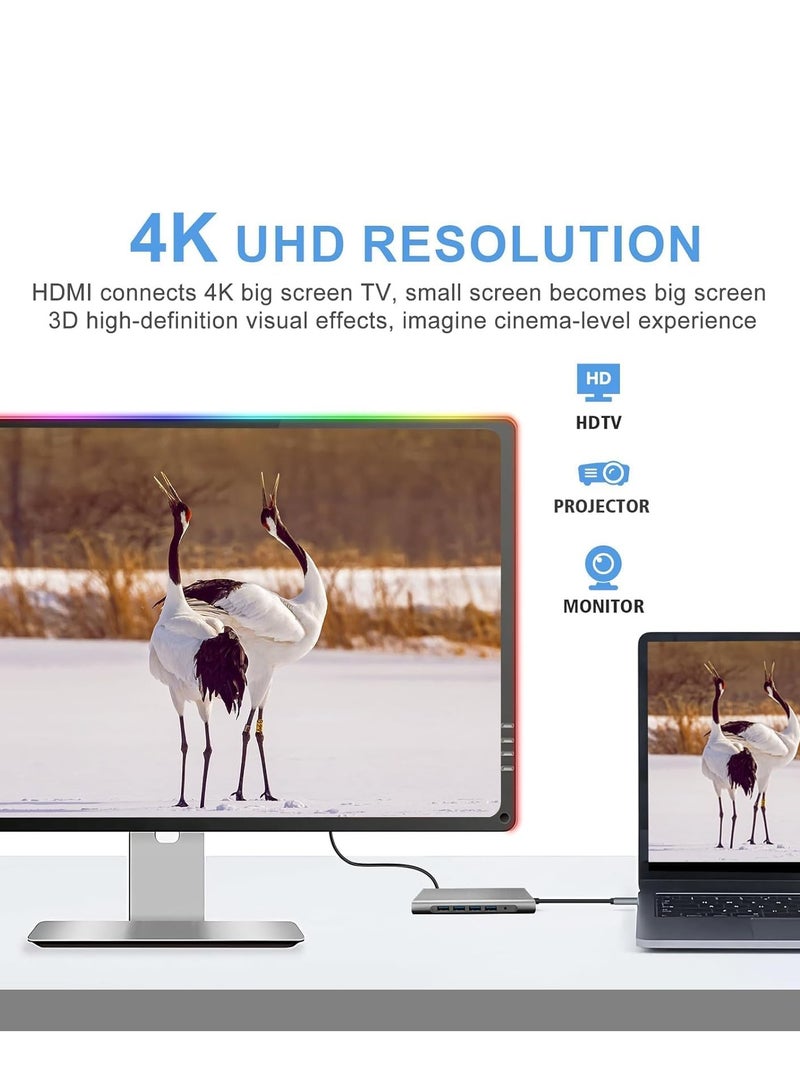 JAJEEK 12-in-1 USB C Hub Docking Station with 4K HDMI, VGA, USB 3.0, Ethernet, SD/TF Card Reader – Ultimate Adapter for MacBook Pro, Air & Type-C Devices – Expand Your Connectivity and Productivity - Image 3