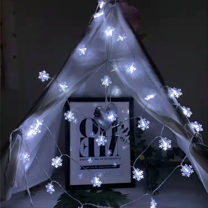 CESOF Christmas Lights, 20 Ft 40 LED Snowflake String Lights Battery Operated Waterproof Fairy Lights for Bedroom Patio Room Garden Party Home Xmas Decor Indoor Outdoor Christmas Tree Decorations Cool White - Image 4