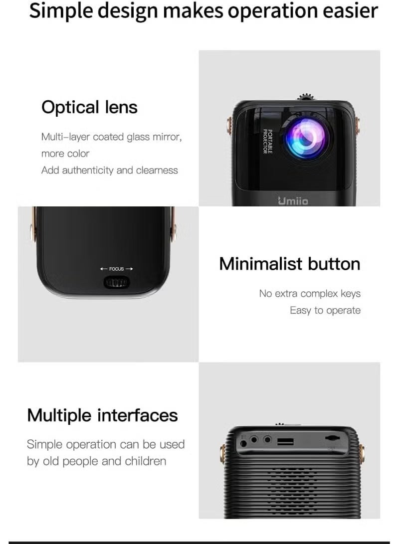 Umiio A008 Intelligent Smart Projector, 1080P HD Android Projector with 5G WiFi & Bluetooth, Auto Quadrangle Trapezoid Correction, Wireless Screen Casting for Movies, Music, TV & Gaming - Image 3