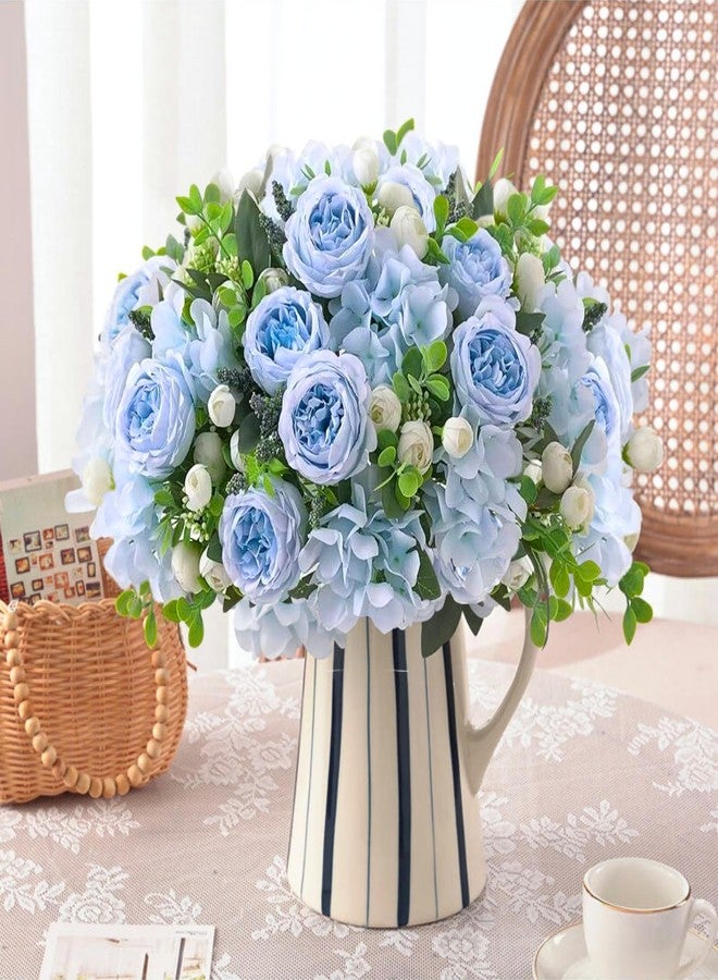 ASTRYAS 8Pcs Peonies Artificial Flowers, Blue Hydrangea Bridal Artificial Peonies, Silk Peony Flowers Fake Artificial Flowers Bouquet for Centerpiece Table Wedding Party Home Decor - Image 4