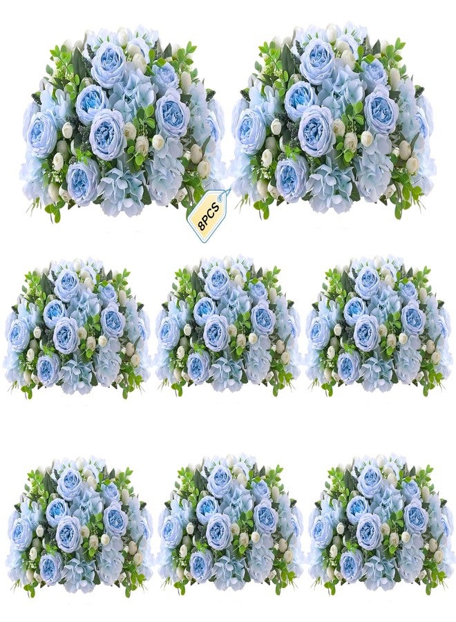 ASTRYAS 8Pcs Peonies Artificial Flowers, Blue Hydrangea Bridal Artificial Peonies, Silk Peony Flowers Fake Artificial Flowers Bouquet for Centerpiece Table Wedding Party Home Decor - Image 1