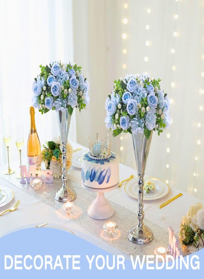 ASTRYAS 8Pcs Peonies Artificial Flowers, Blue Hydrangea Bridal Artificial Peonies, Silk Peony Flowers Fake Artificial Flowers Bouquet for Centerpiece Table Wedding Party Home Decor - Image 3