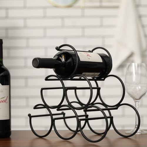 JHY DESIGN Iron Tabletop Wine Rack 11.5''x6''x10.5'' Rustic Wine Bottle Rack Storage Wine Shelf Freestanding Wine Holder Portable Wine Cabinet Mini Bar for Home Counter(6 Bottles Design Dia 3.5inch) - Image 4