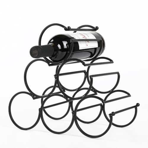 JHY DESIGN Iron Tabletop Wine Rack 11.5''x6''x10.5'' Rustic Wine Bottle Rack Storage Wine Shelf Freestanding Wine Holder Portable Wine Cabinet Mini Bar for Home Counter(6 Bottles Design Dia 3.5inch) - Image 1
