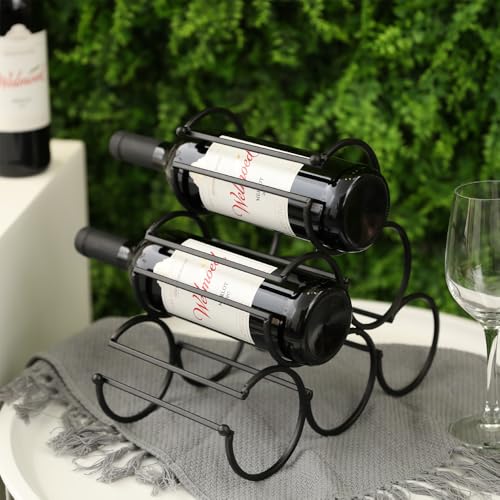 JHY DESIGN Iron Tabletop Wine Rack 11.5''x6''x10.5'' Rustic Wine Bottle Rack Storage Wine Shelf Freestanding Wine Holder Portable Wine Cabinet Mini Bar for Home Counter(6 Bottles Design Dia 3.5inch) - Image 3