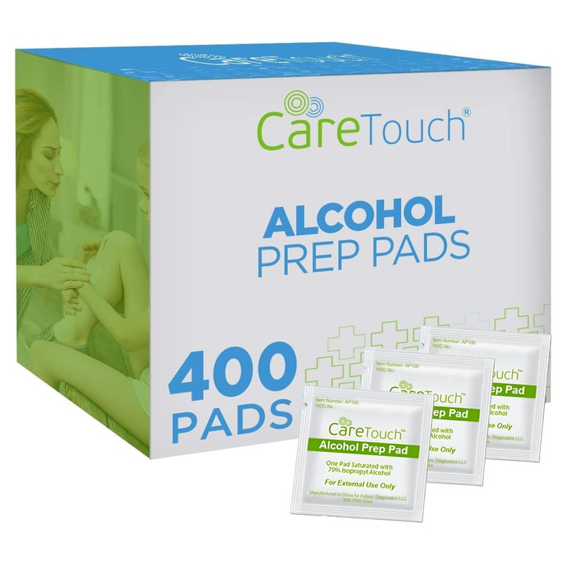 Care Touch عبوة من 400 قطعة من مناديل تحضير الكحول، تحتوي على 70% من الأيزوبروبيل، رائعة للاستخدام المنزلي، وأدوات الإسعافات الأولية والطبية، معقمة، ومسحات مطهرة مكونة من طبقتين - Image 1