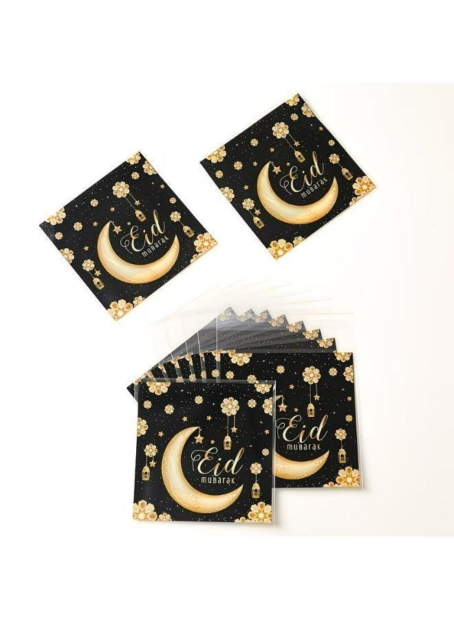 Kandid 50pcs Eid Black & Gold Self-Sealing Candy Bags, Crescent Moon, Lantern & Star Pattern Eid Mubarak Gift Bags, Gift Packaging Bags, Chocolate Cookies Baking Bags, Candy Packaging Bags, Ramadan Decorations, Eid Mubarak Decorations, Ramadan Party Supplies - Image 3