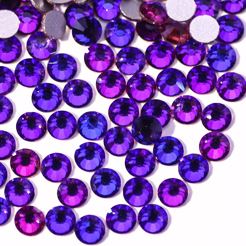 Boutique imitation Olympic bottom AB color hot drilling rubber bottom glass Czech hot drilling rhinestone clothing accessories dance dress accessories Purple Velvet (Purple Red Magic Blue)