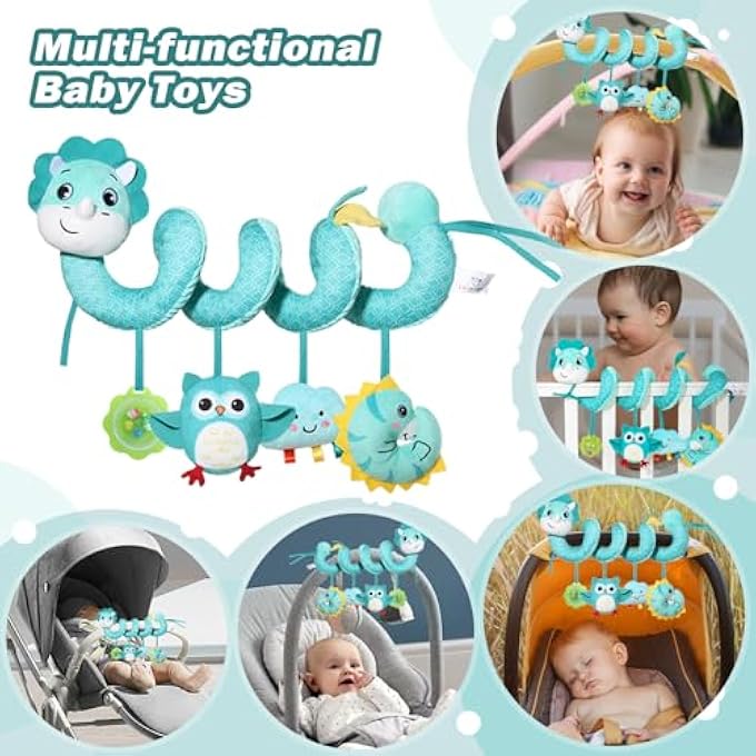 PRAM TOY BABY SEAT COT SPIRAL TOY - ACTIVITY SPIRAL HANGING TOY TRAVEL ACTIVITY TOY BABY SPIRAL PLUSH TOY FOR TODDLERS FROM 0+ MONTHS (DINOSAUR) - Image 2