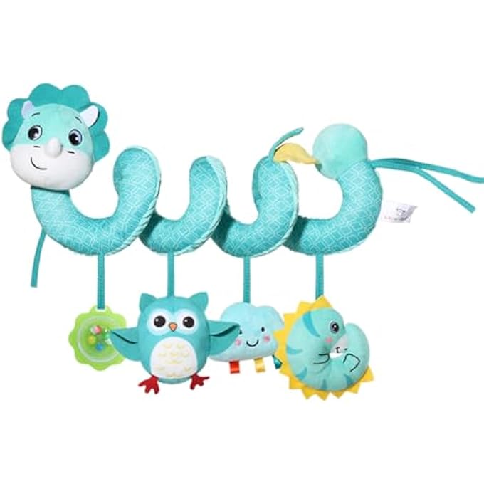 PRAM TOY BABY SEAT COT SPIRAL TOY - ACTIVITY SPIRAL HANGING TOY TRAVEL ACTIVITY TOY BABY SPIRAL PLUSH TOY FOR TODDLERS FROM 0+ MONTHS (DINOSAUR) - Image 1