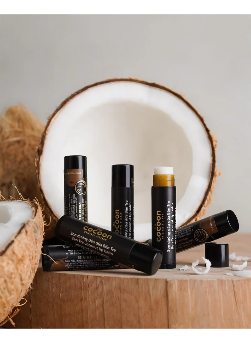 The Cocoon Original Vietnam  Ben Tre Coconut Lip Balm 5g – Natural Coconut Lip Balm Moisturiser with Coconut Oil, Shea Butter & Vitamin E | Hydrating Lip Balm for Soft, Smooth & Healthy Lips  | Best Price UAE