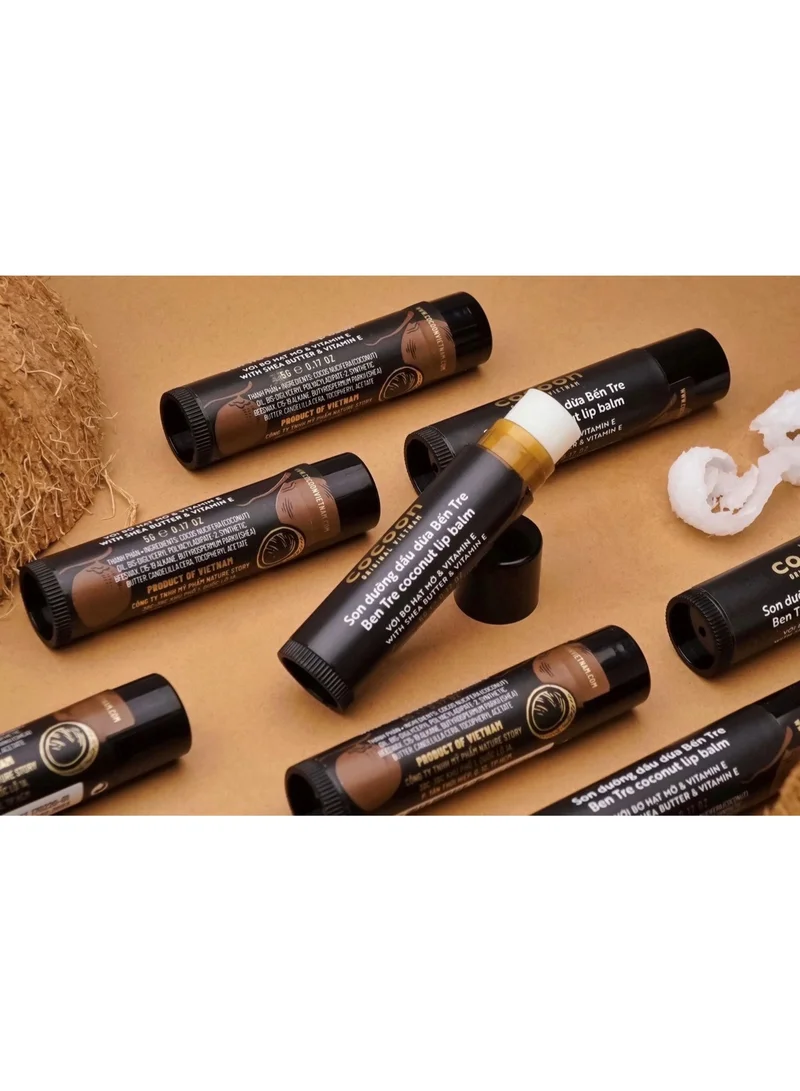 The Cocoon Original Vietnam  Ben Tre Coconut Lip Balm 5g – Natural Coconut Lip Balm Moisturiser with Coconut Oil, Shea Butter & Vitamin E | Hydrating Lip Balm for Soft, Smooth & Healthy Lips  | Best Price UAE