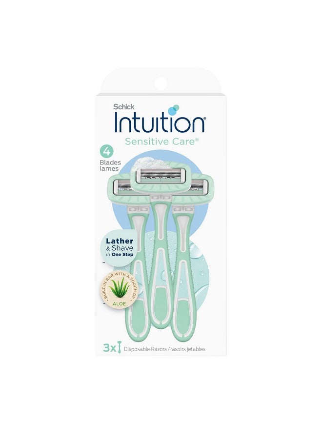 Intuition Schick Intuition Disposable Razors with Sensitive Skin, 3 Count | Razors Sensitive Skin, Women’s Disposable Razors with a Touch of Aloe, Travel Razor  - Image 1