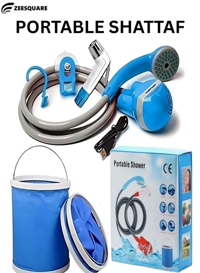 ZEESQUARE Rechargeable Portable Shattaf – Electric Shower with Foldable Bucket, USB Charging, and Long Hose for Outdoor, Car Wash, and Personal Hygiene  - Image 1