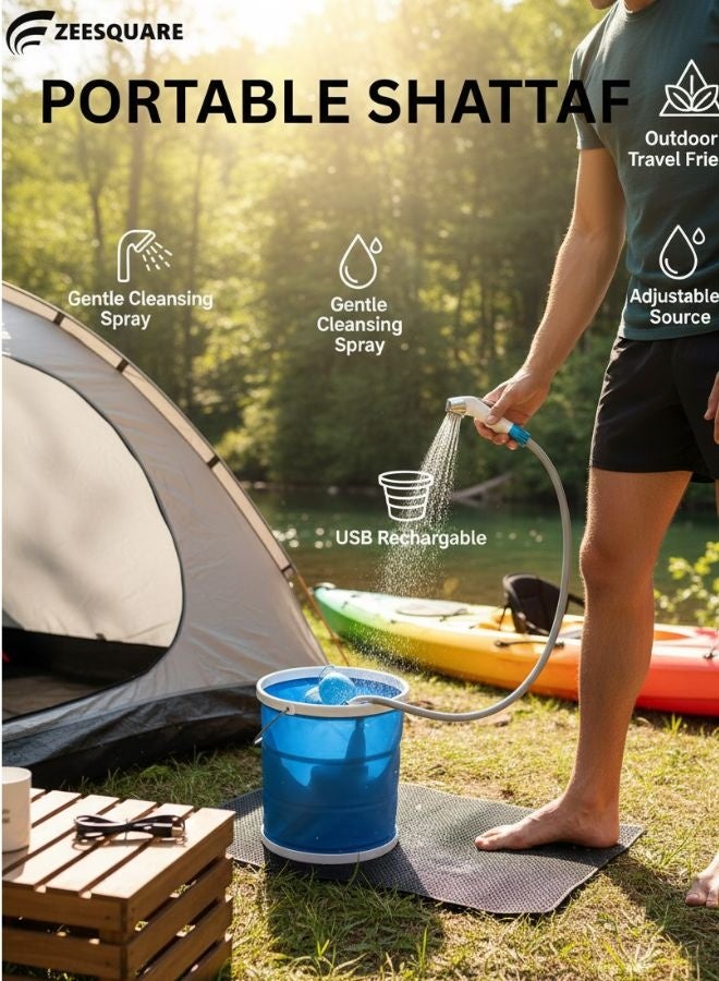 ZEESQUARE Rechargeable Portable Shattaf – Electric Shower with Foldable Bucket, USB Charging, and Long Hose for Outdoor, Car Wash, and Personal Hygiene - Image 1