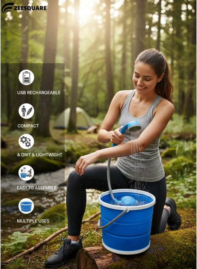 ZEESQUARE Rechargeable Portable Shattaf – Electric Shower with Foldable Bucket, USB Charging, and Long Hose for Outdoor, Car Wash, and Personal Hygiene - Image 2